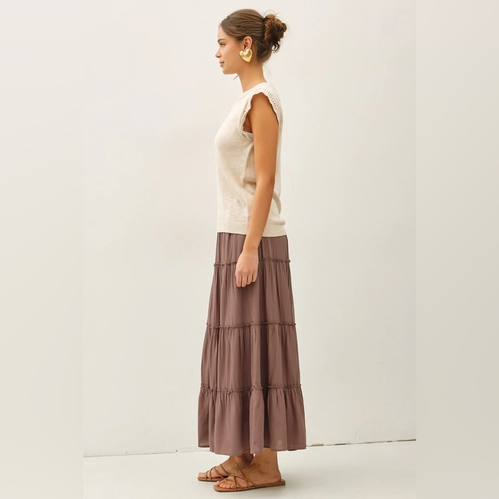 Mocha Tiered Maxi Skirt - Picture 3 of 5